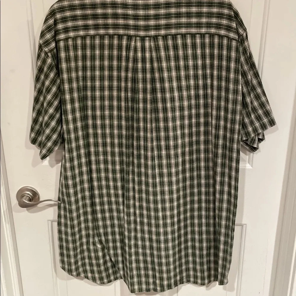J Crew Mens Sz L Green Button Down SS Plaid SHIRT GUC B007